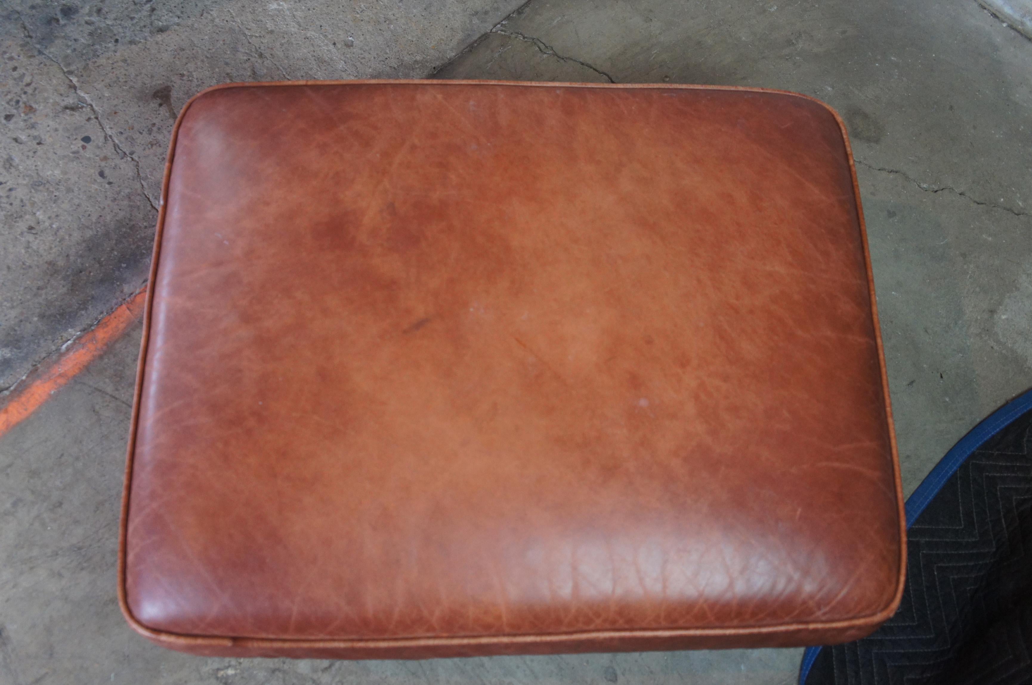Vintage Italian Leather Heirloom Monaco Chair & Ottoman Nailhead Brown Cognac 3