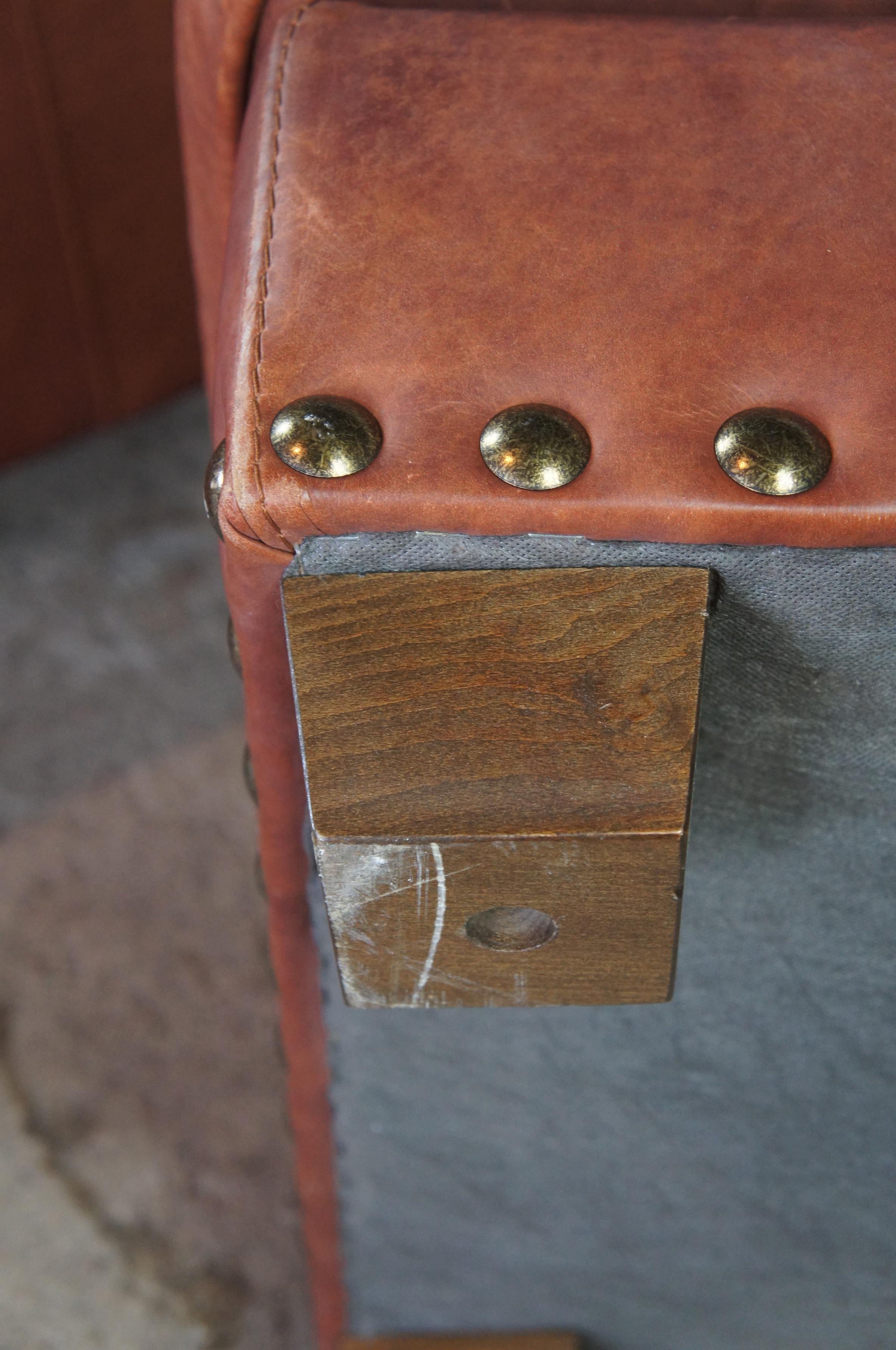Vintage Italian Leather Heirloom Monaco Chair & Ottoman Nailhead Brown Cognac 7