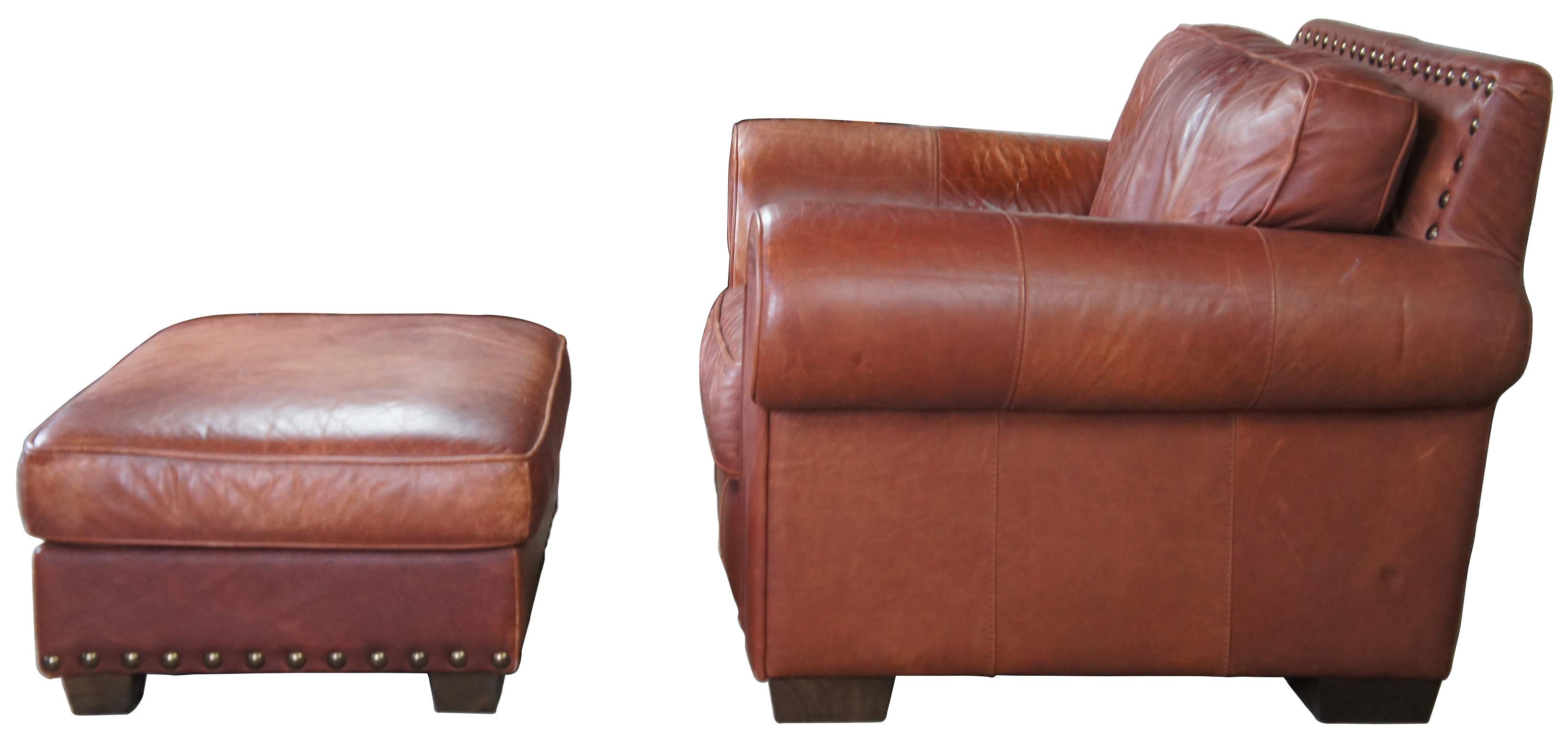 cognac leather chair and ottoman
