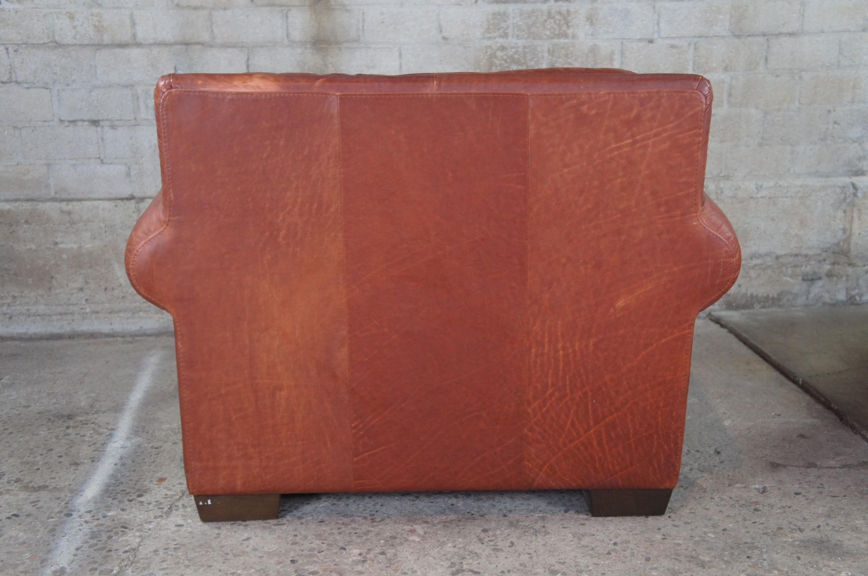 Vintage Italian Leather Heirloom Monaco Chair & Ottoman Nailhead Brown Cognac 2