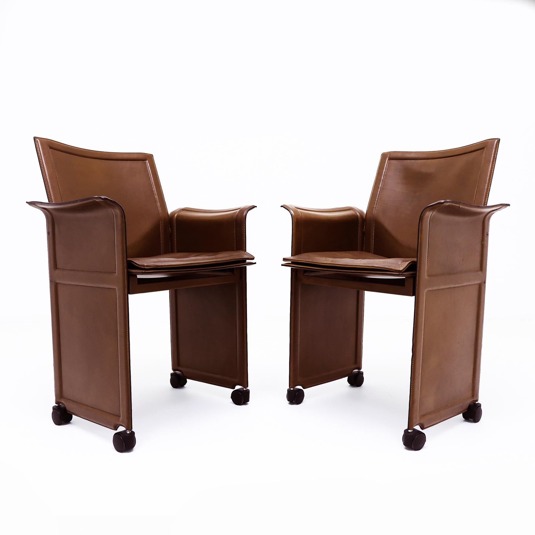 Mid-Century Modern Vintage Italian leather Korium armchairs by Tito Agnoli for Matteo Grassi For Sale