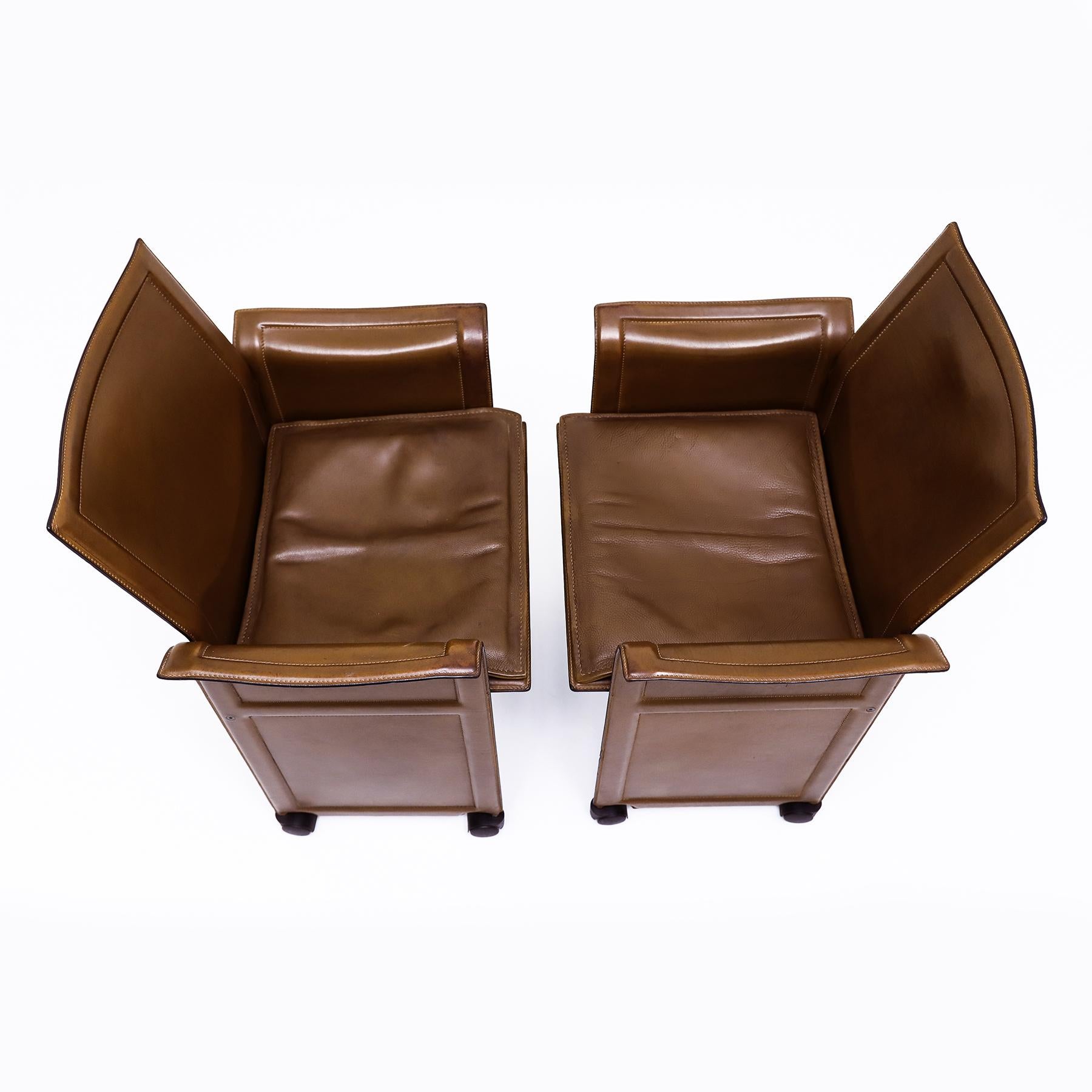 Late 20th Century Vintage Italian leather Korium armchairs by Tito Agnoli for Matteo Grassi For Sale
