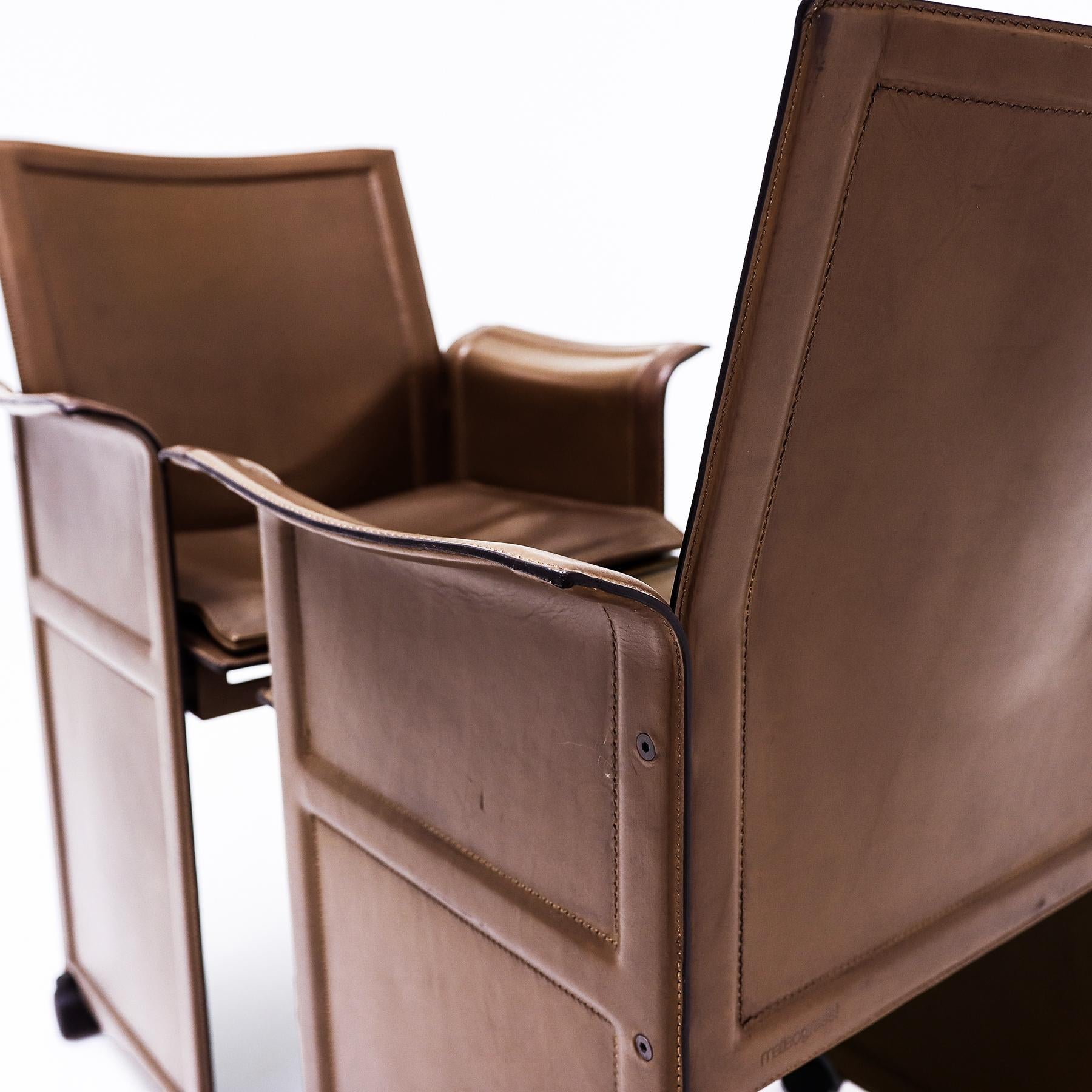 Vintage Italian leather Korium armchairs by Tito Agnoli for Matteo Grassi 2