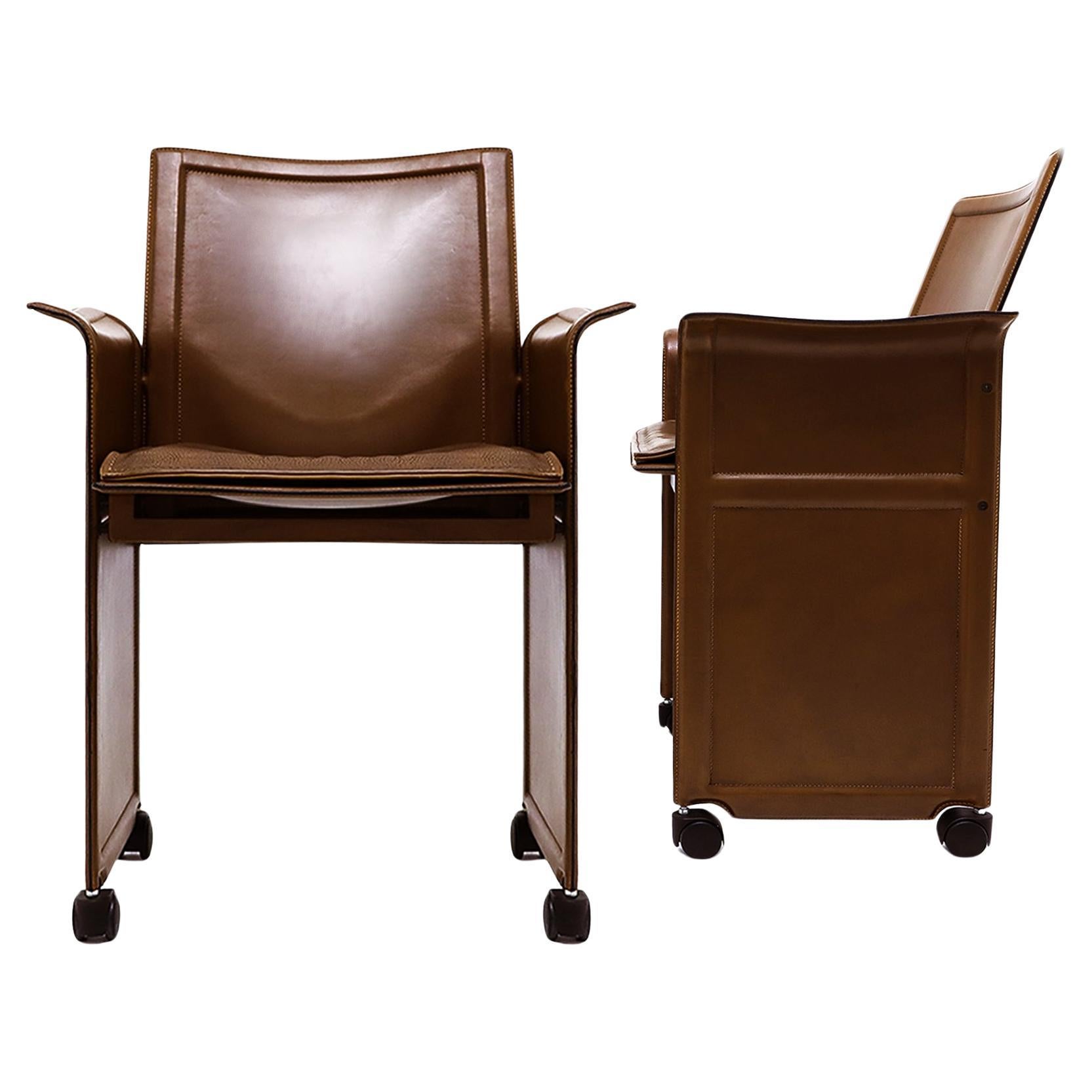 Vintage Italian leather Korium armchairs by Tito Agnoli for Matteo Grassi