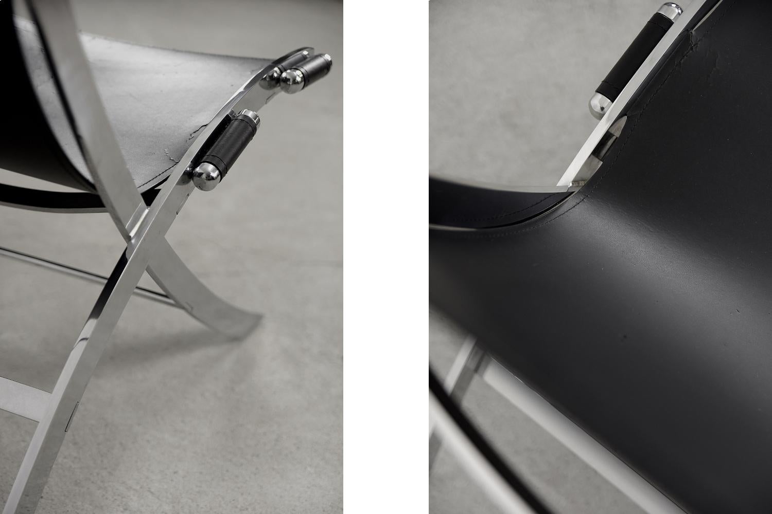 Chaise ciseaux italienne vintage en cuir intemporelle d'Antonio Citterio pour Flexform en vente 8