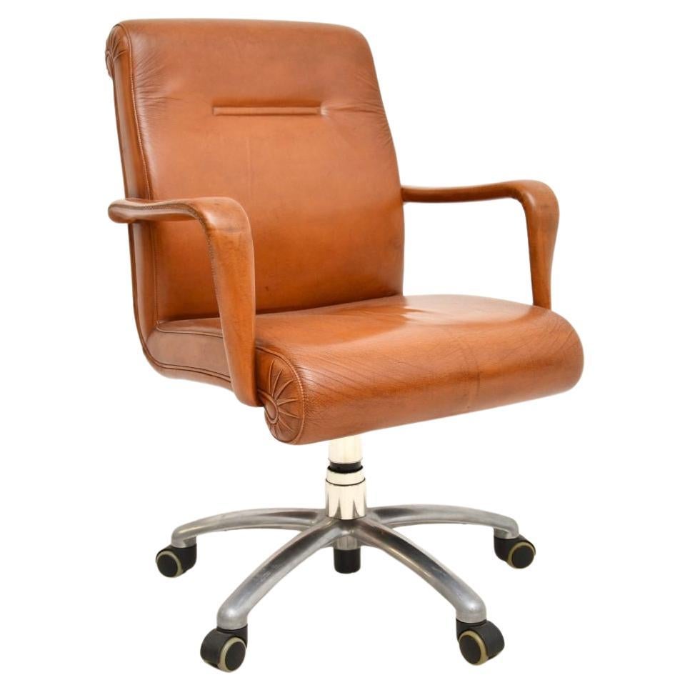 Vintage Italian Leather Swivel Desk Chair by Poltrona Frau For Sale