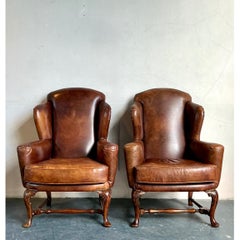 Poltrone vintage italiane in pelle con schienale ad ali - Un paio