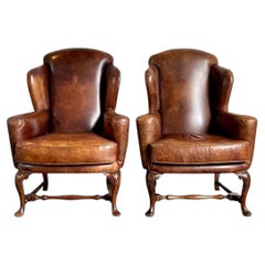 Poltrone vintage italiane in pelle con schienale ad ali - Un paio