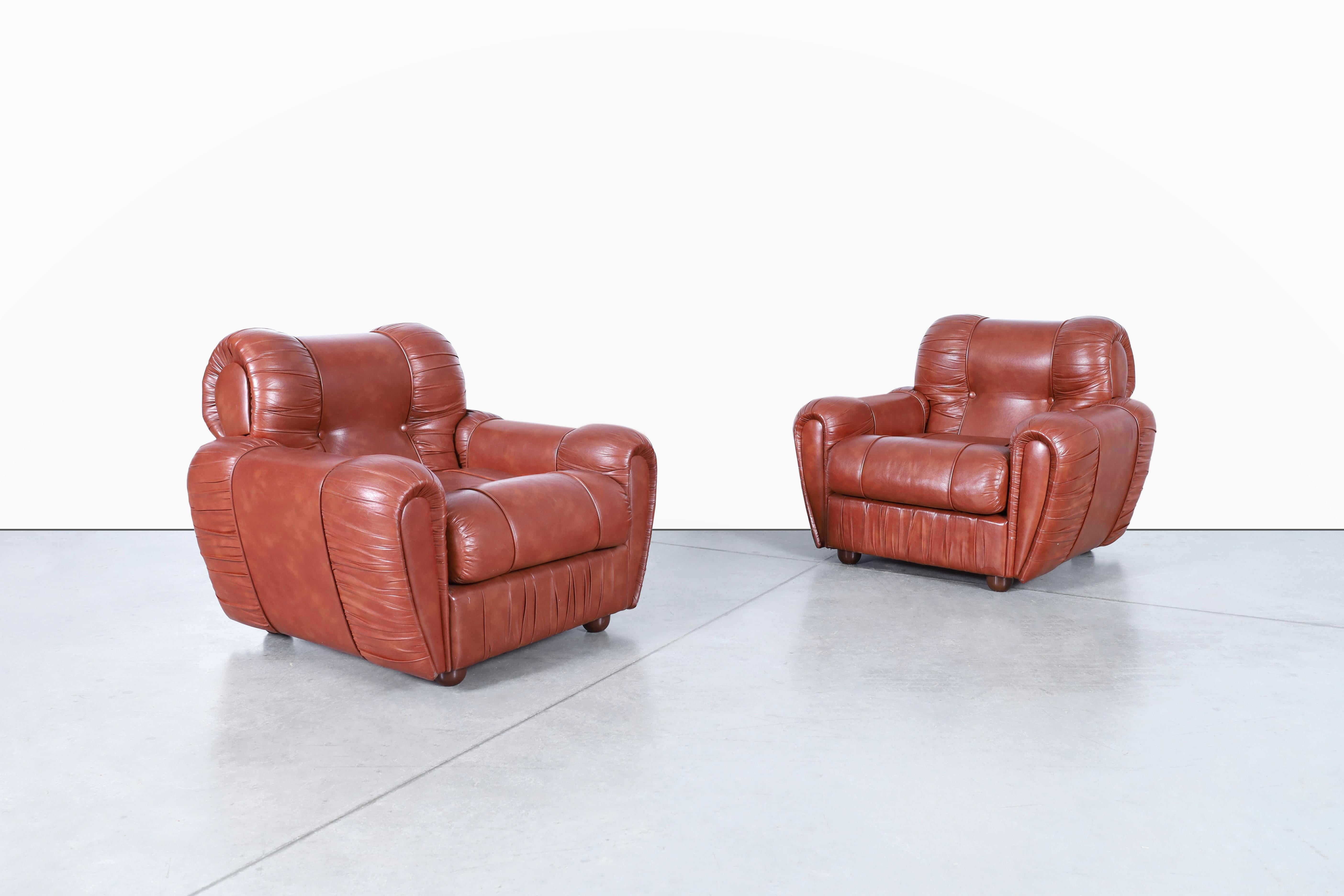 Mid-Century Modern Vintage Italian Leatherette Lounge Chairs For Sale