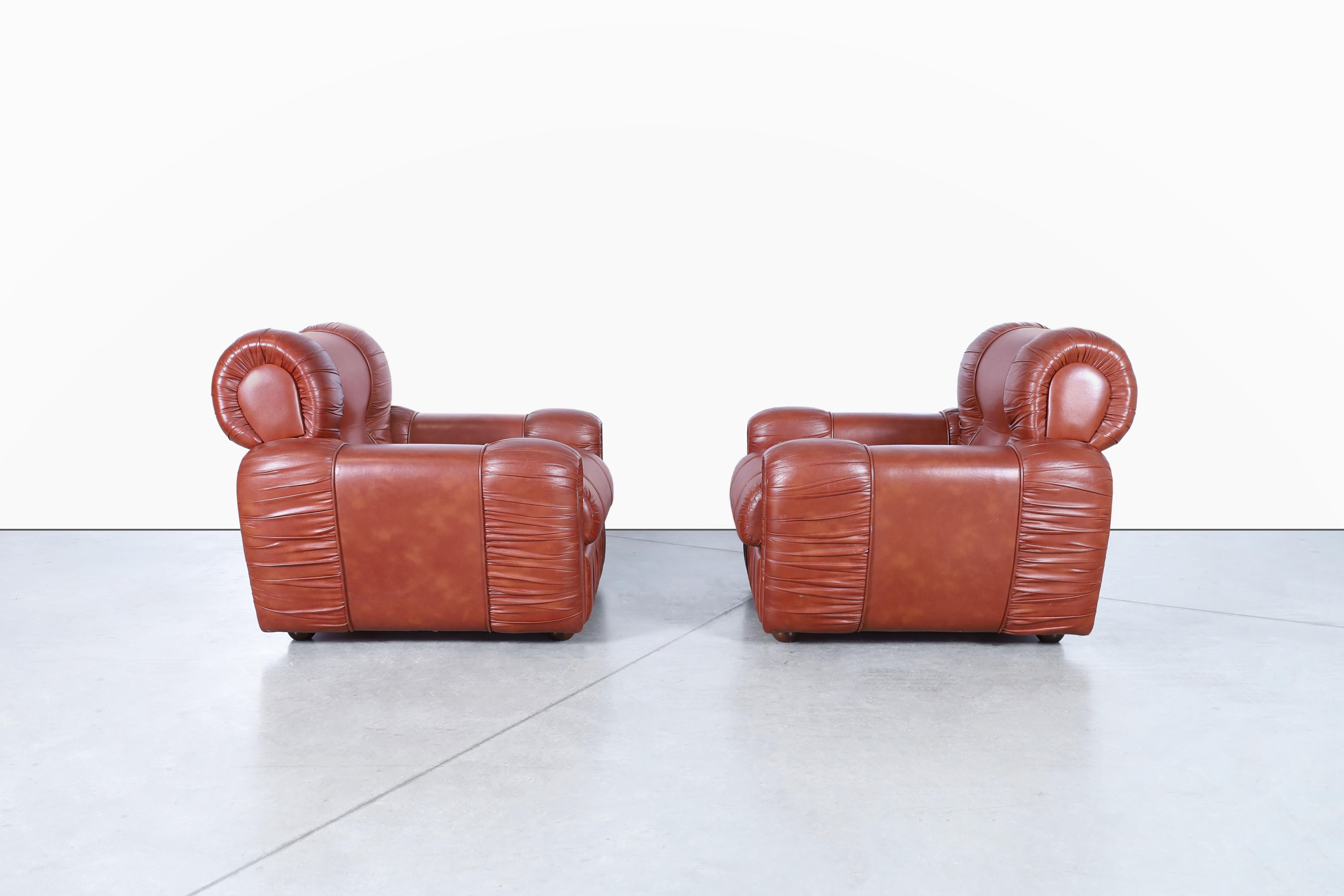 Vintage Italian Leatherette Lounge Chairs In Good Condition For Sale In North Hollywood, CA