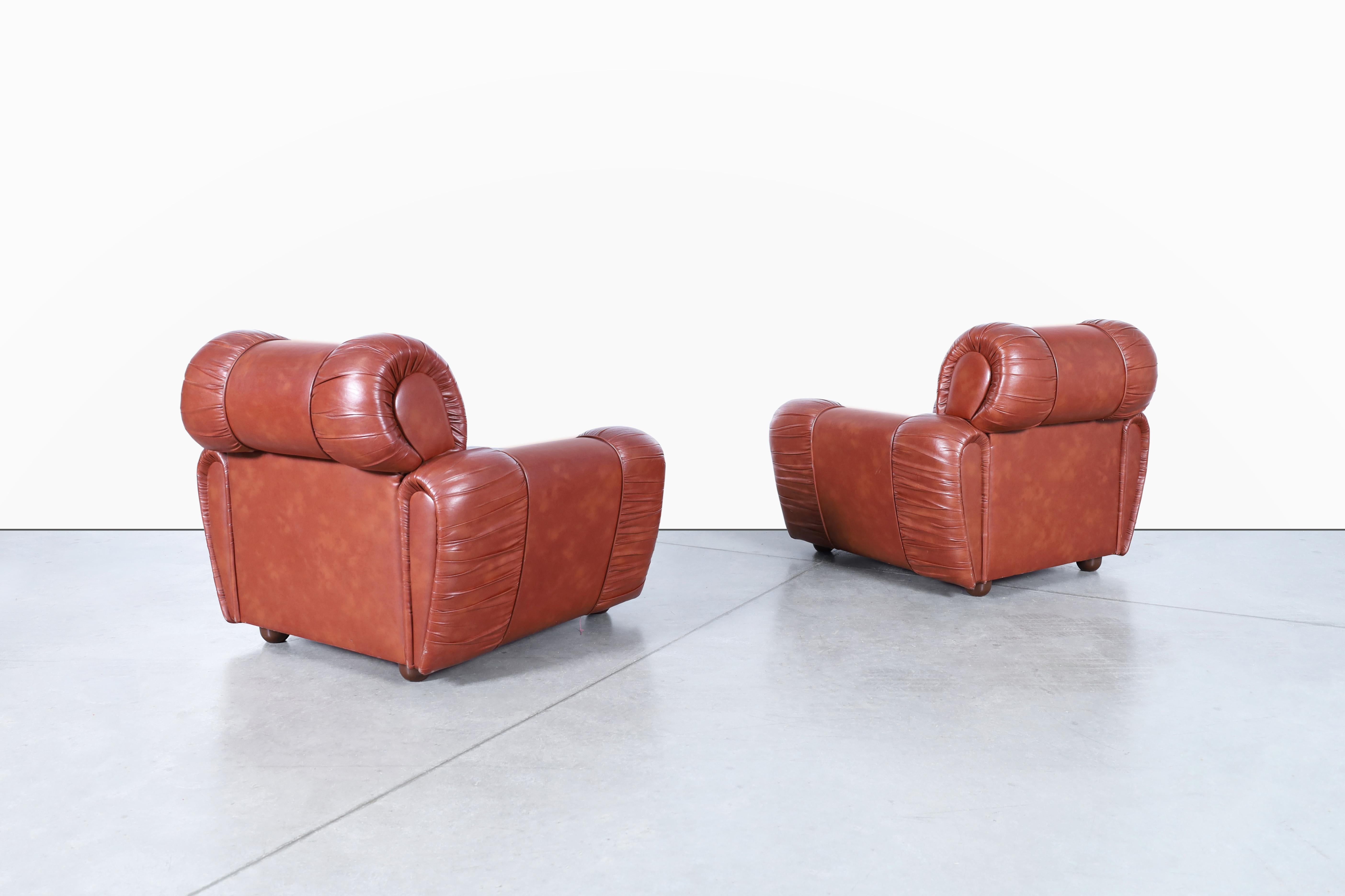 Late 20th Century Vintage Italian Leatherette Lounge Chairs For Sale
