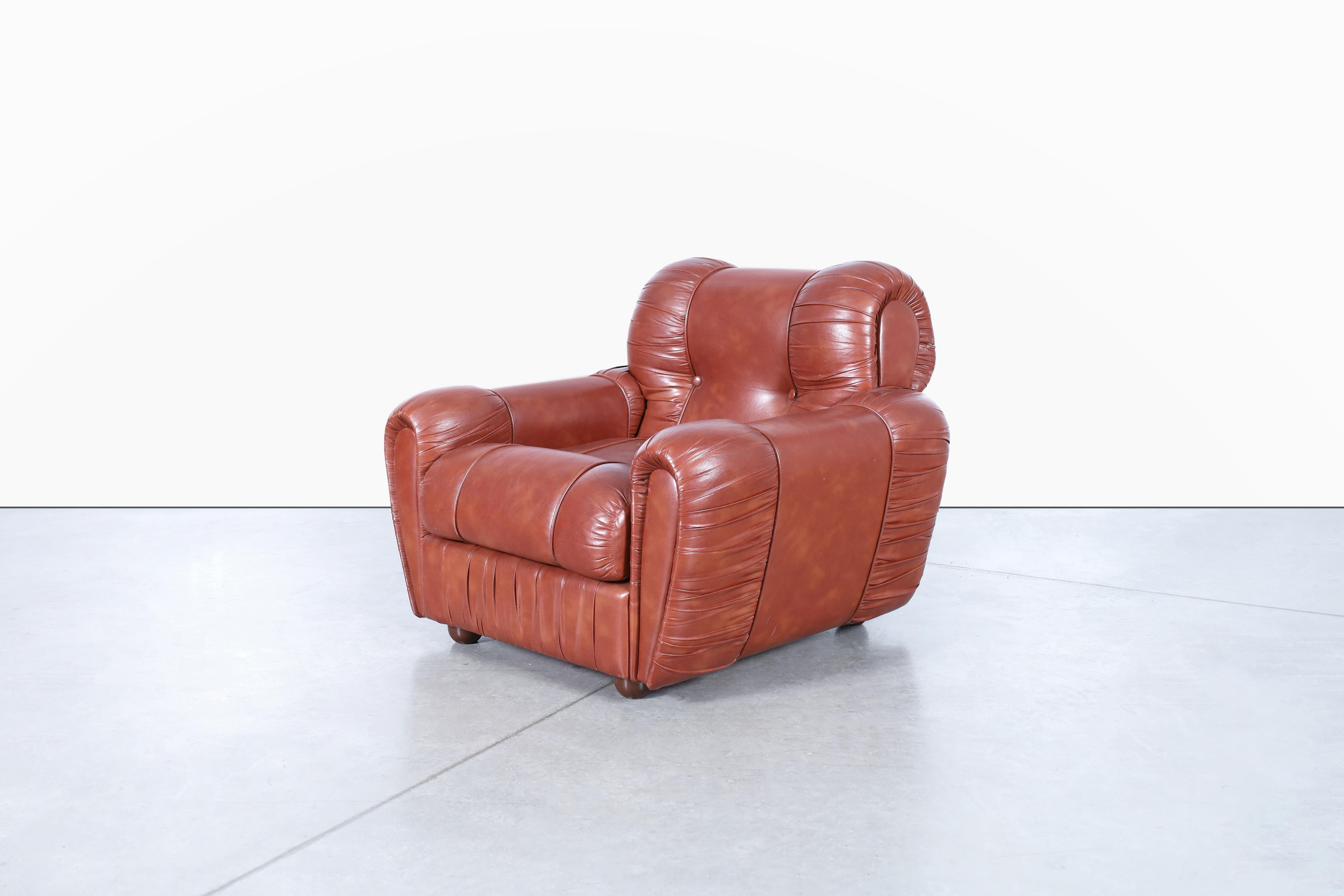Faux Leather Vintage Italian Leatherette Lounge Chairs For Sale