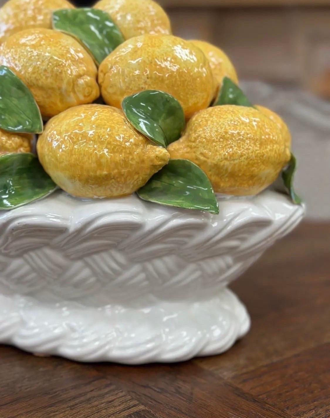 Topiario de centro de mesa de cerámica esmaltada con limón italiano vintage Moderno de mediados de siglo