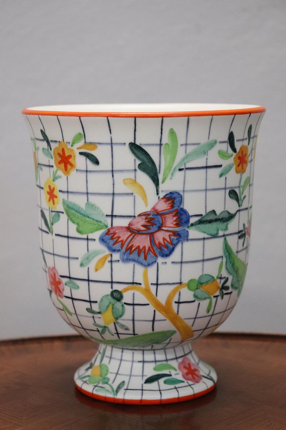 Beautiful Italian ceramic vase with hand painting naif decorations. Signed Italian important manufacture of Lenci, 1930s. Perfect conditions.

 