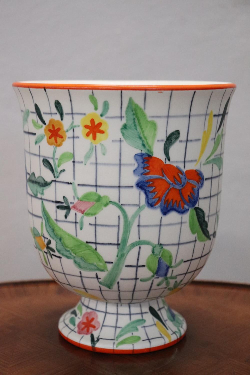 Hand-Painted Vintage Italian Lenci Hand Painted Ceramic Vase 1930s