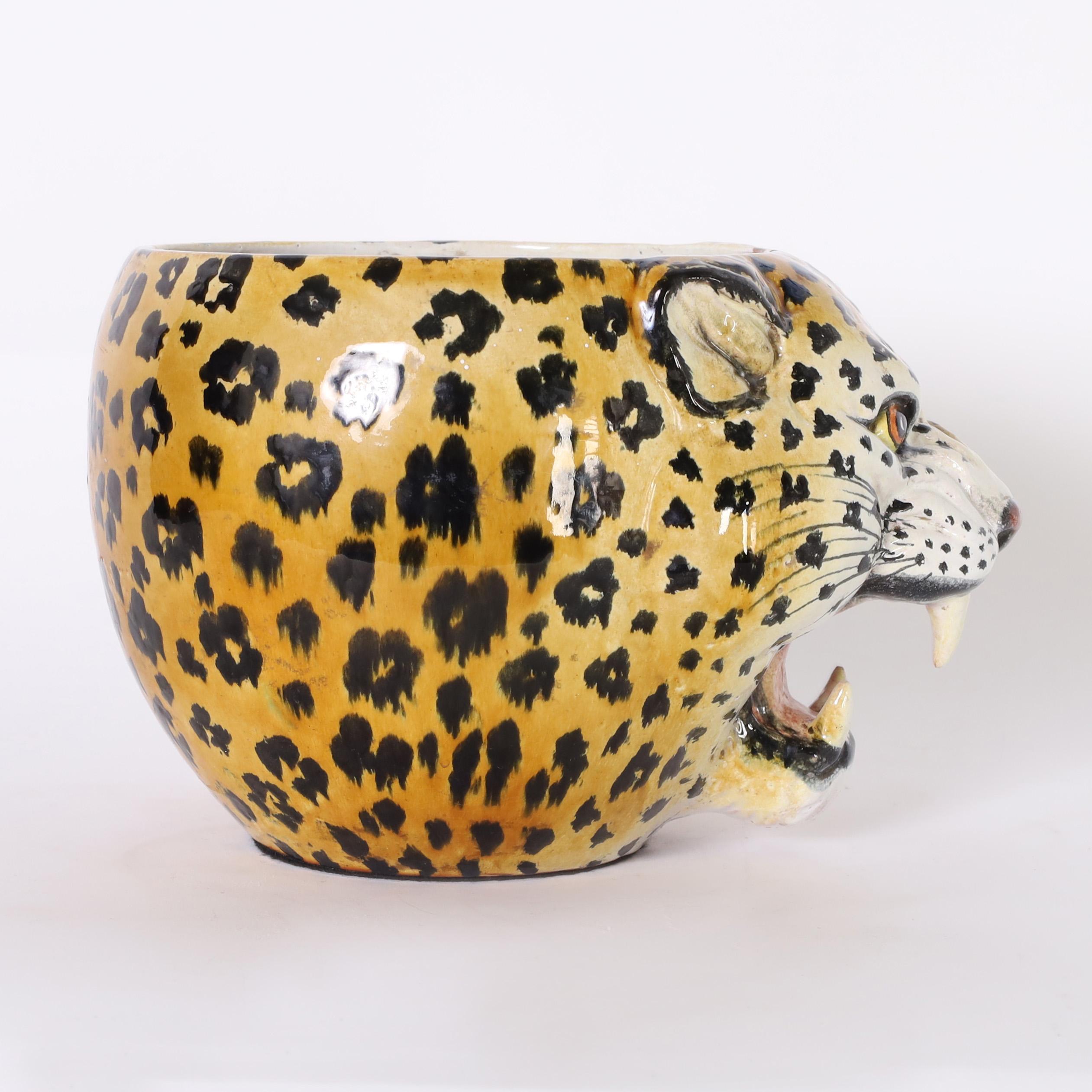 Mid-Century Modern Vintage Italian Leopard Head Bowl For Sale