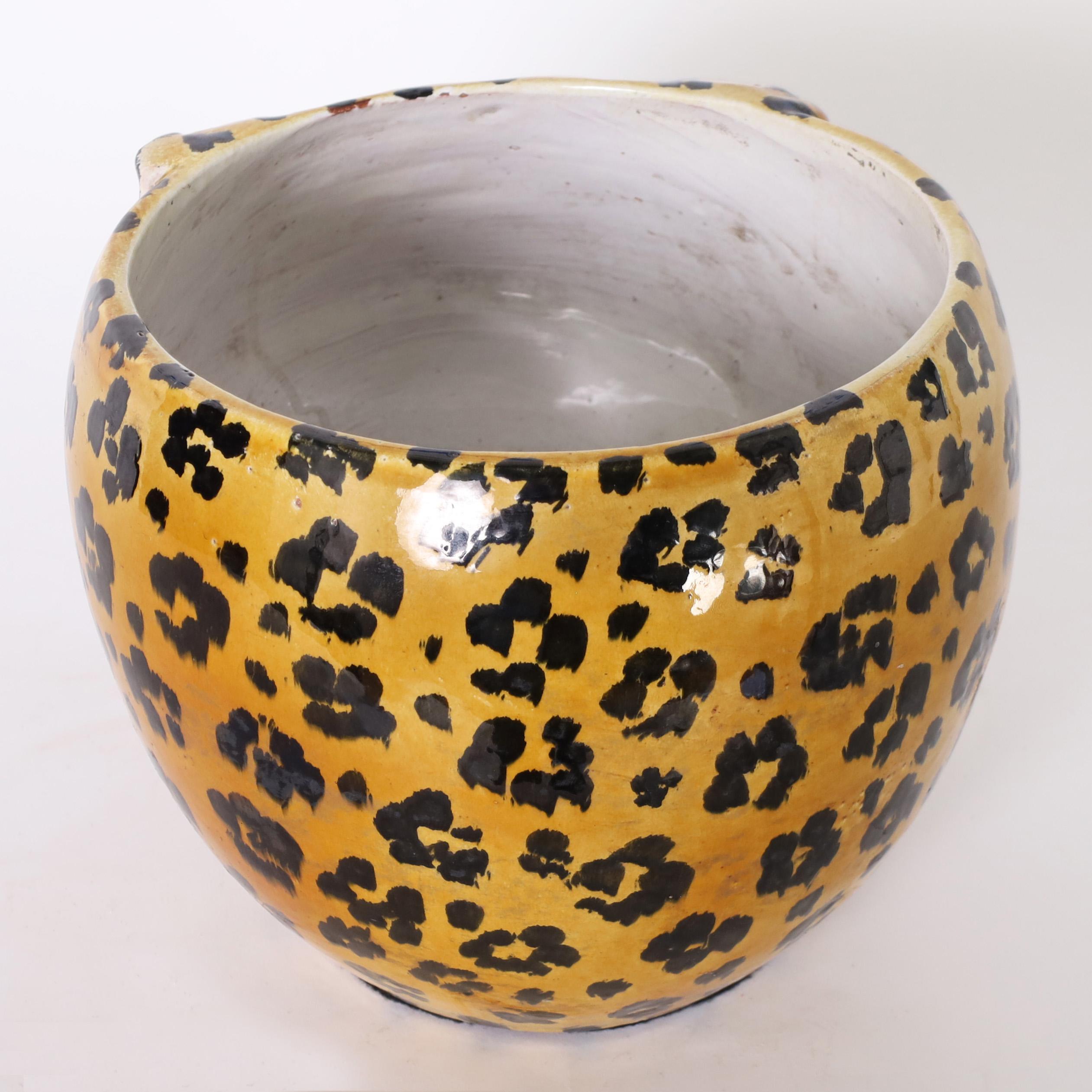 Glazed Vintage Italian Leopard Head Bowl For Sale