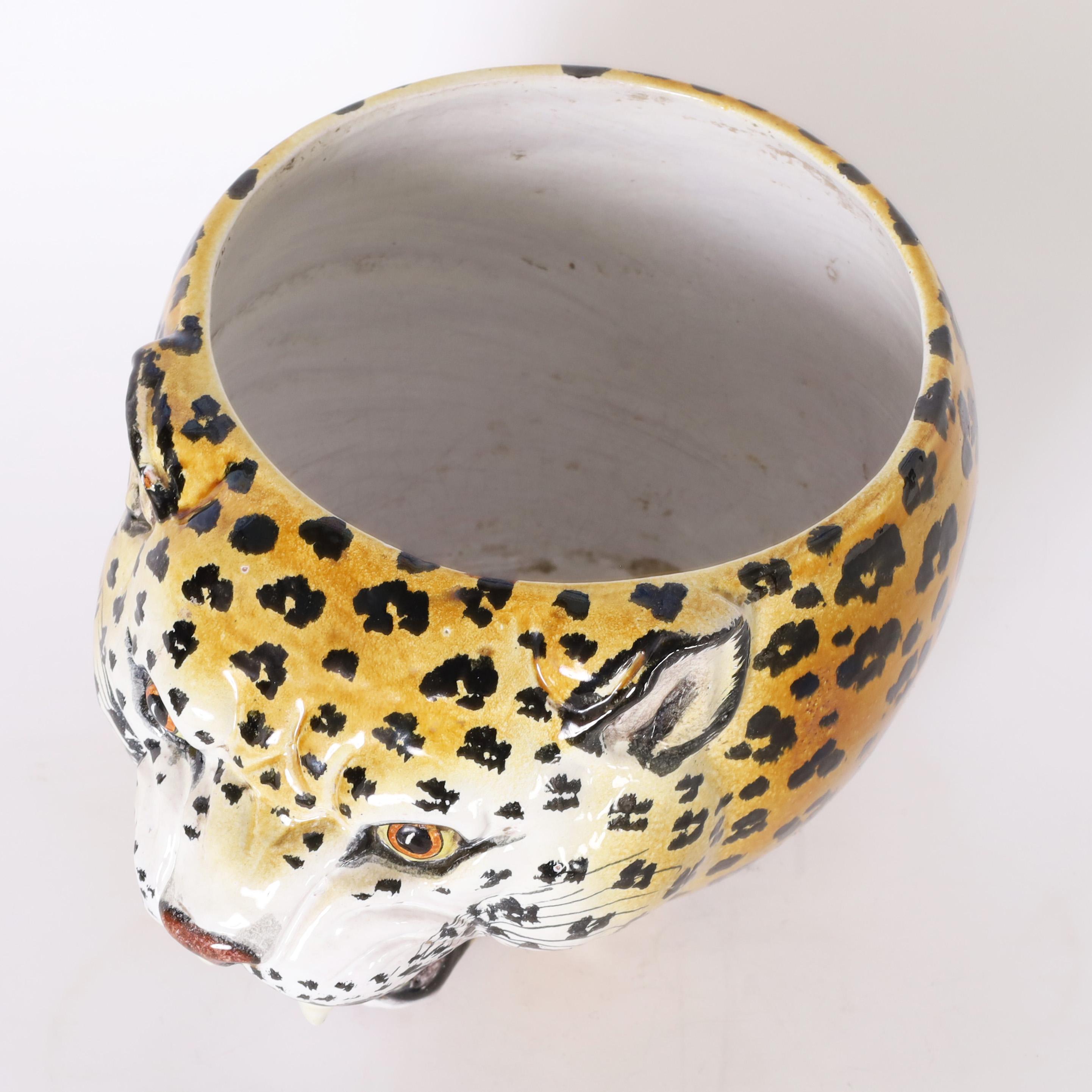 Vintage Italian Leopard Head Bowl In Good Condition For Sale In Palm Beach, FL