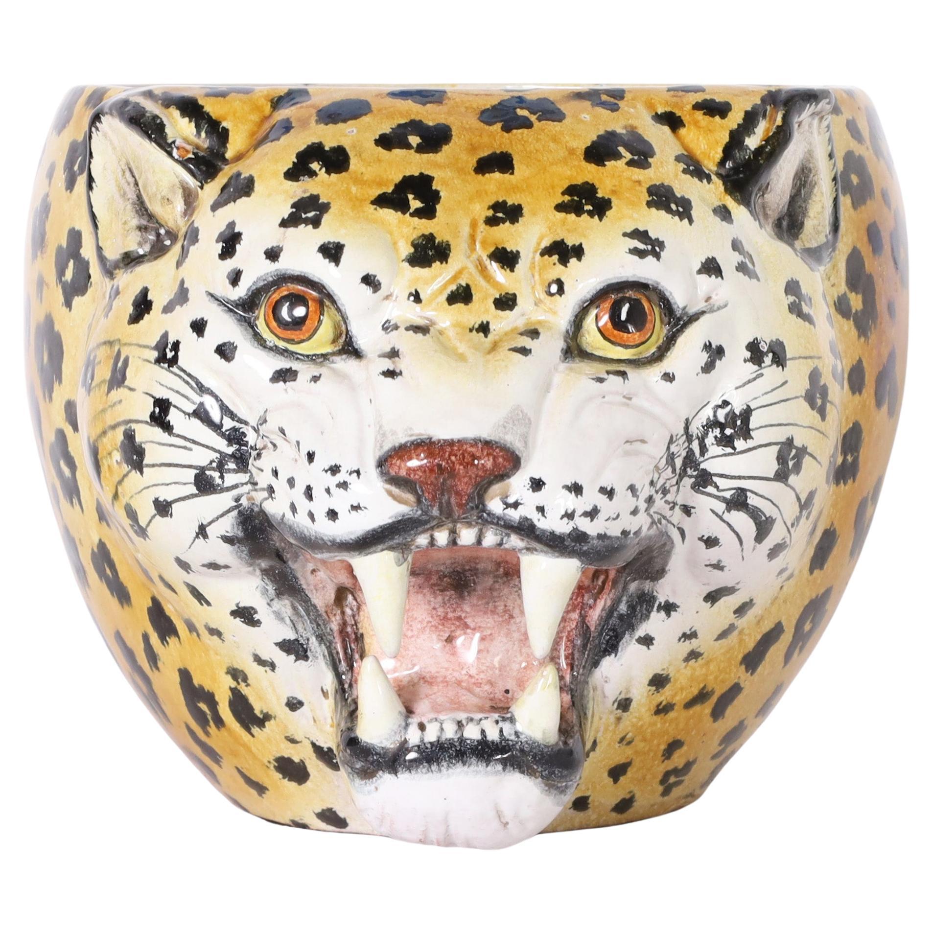 Vintage Italian Leopard Head Bowl For Sale