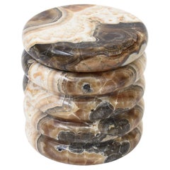 Vintage Italian Lidded Swirled Alabaster Box 60's Brown, Tan, Champagne, Black
