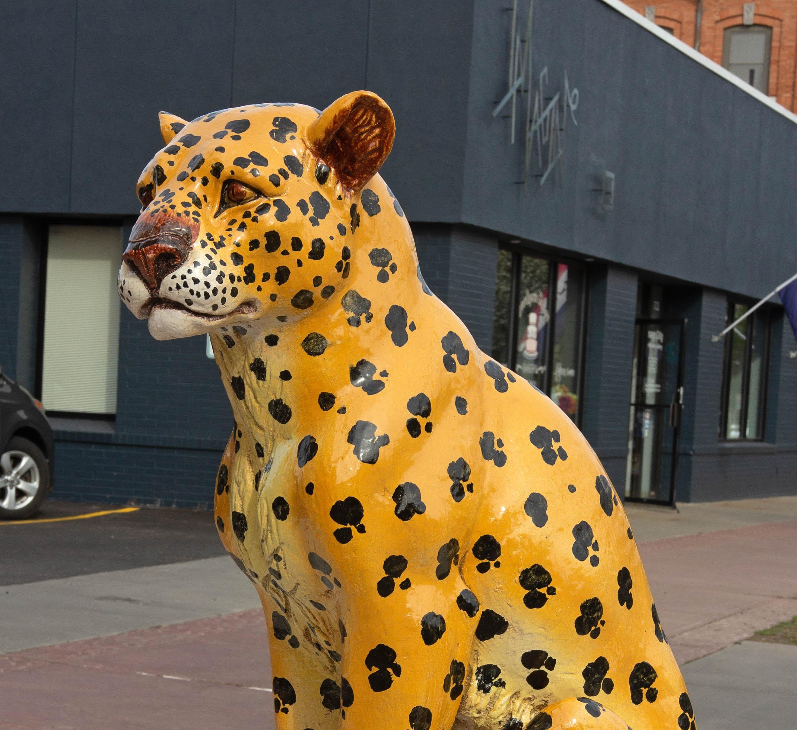 Glazed terracotta life size leopard. Italian 1960's. Marked 