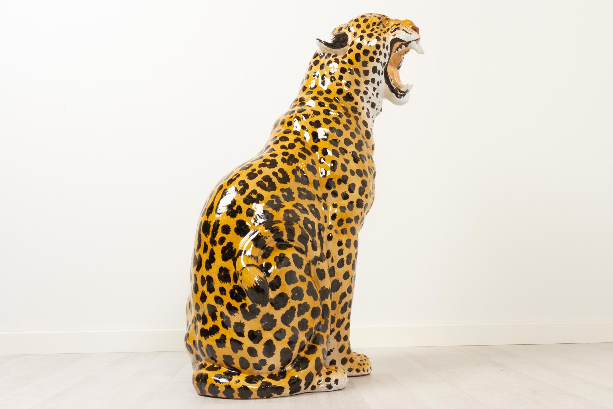 Hollywood Regency Vintage Italian Life-Size Terracotta Leopard, 1960s
