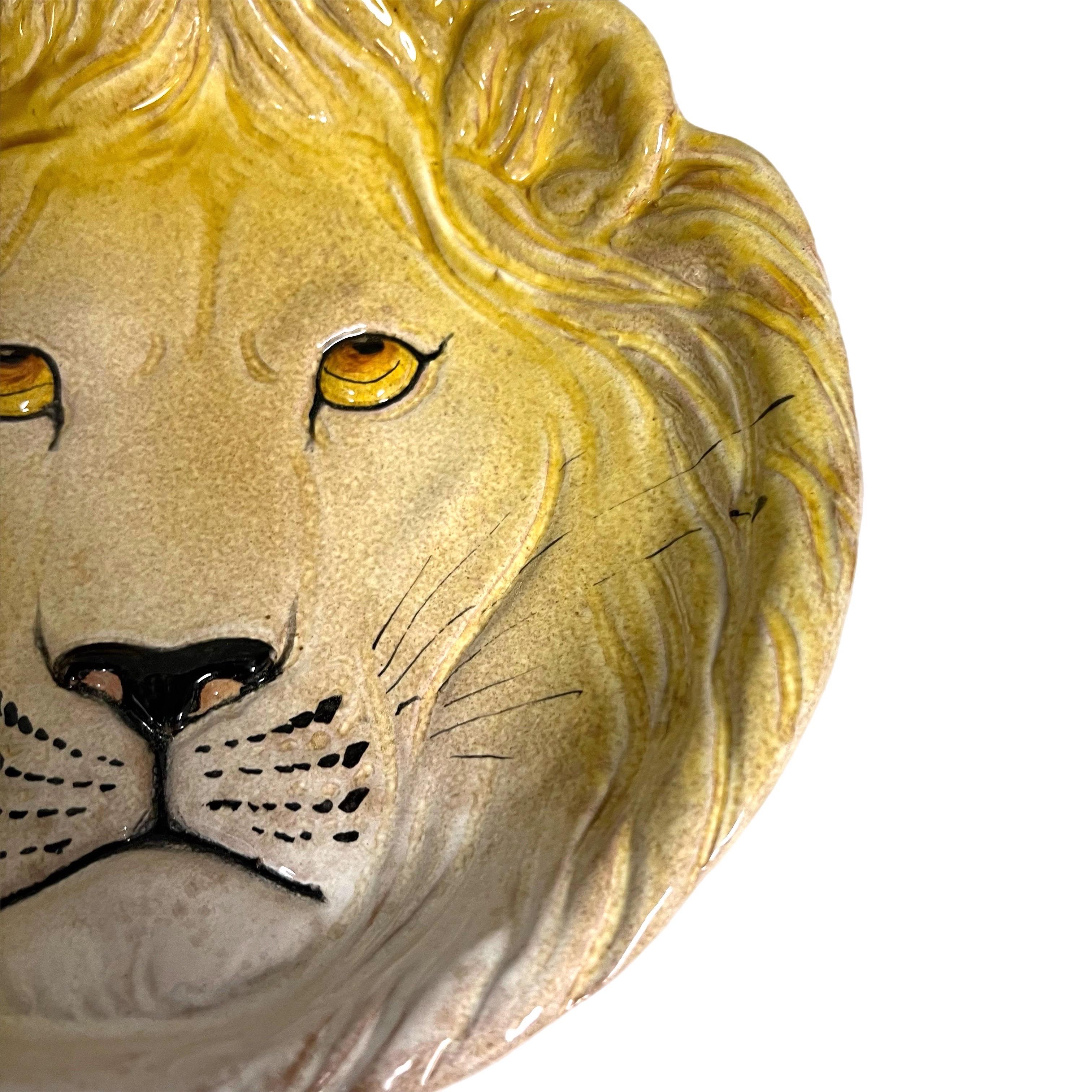 Ceramic Vintage Italian Lion Head Wall Plate For Sale
