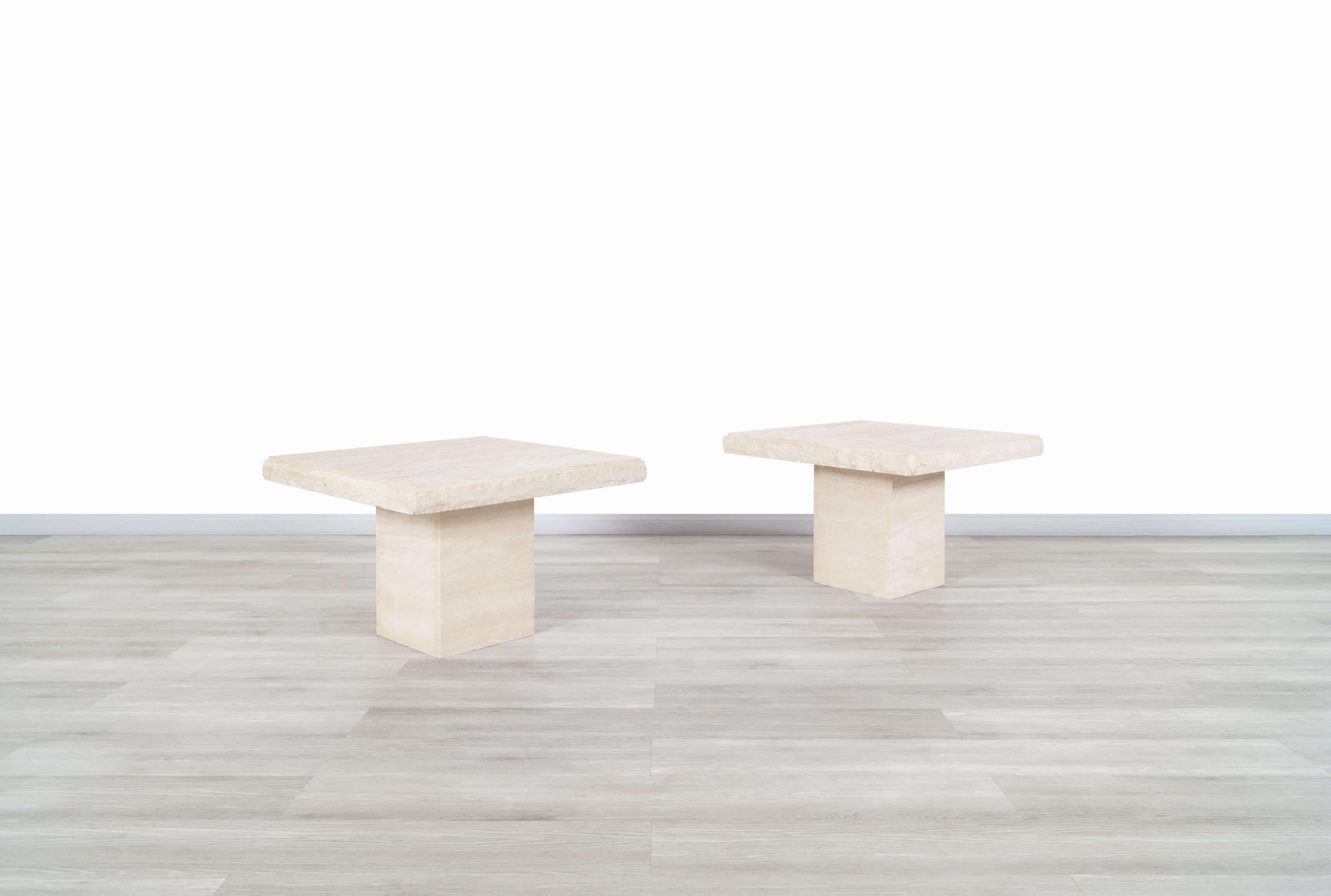 Mid-Century Modern Vintage Italian Live Edge Travertine Side Tables