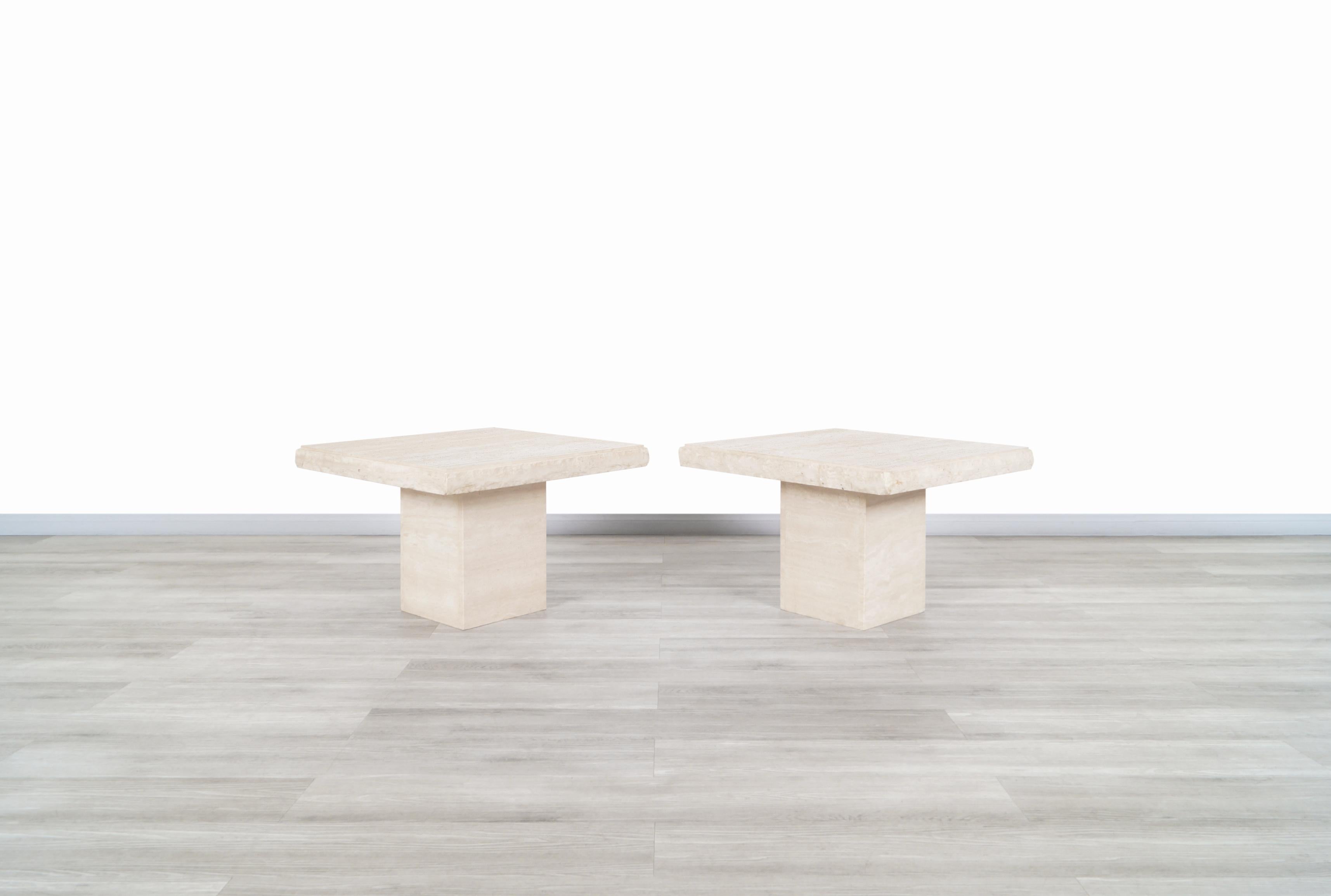 Vintage Italian Live Edge Travertine Side Tables In Good Condition In North Hollywood, CA