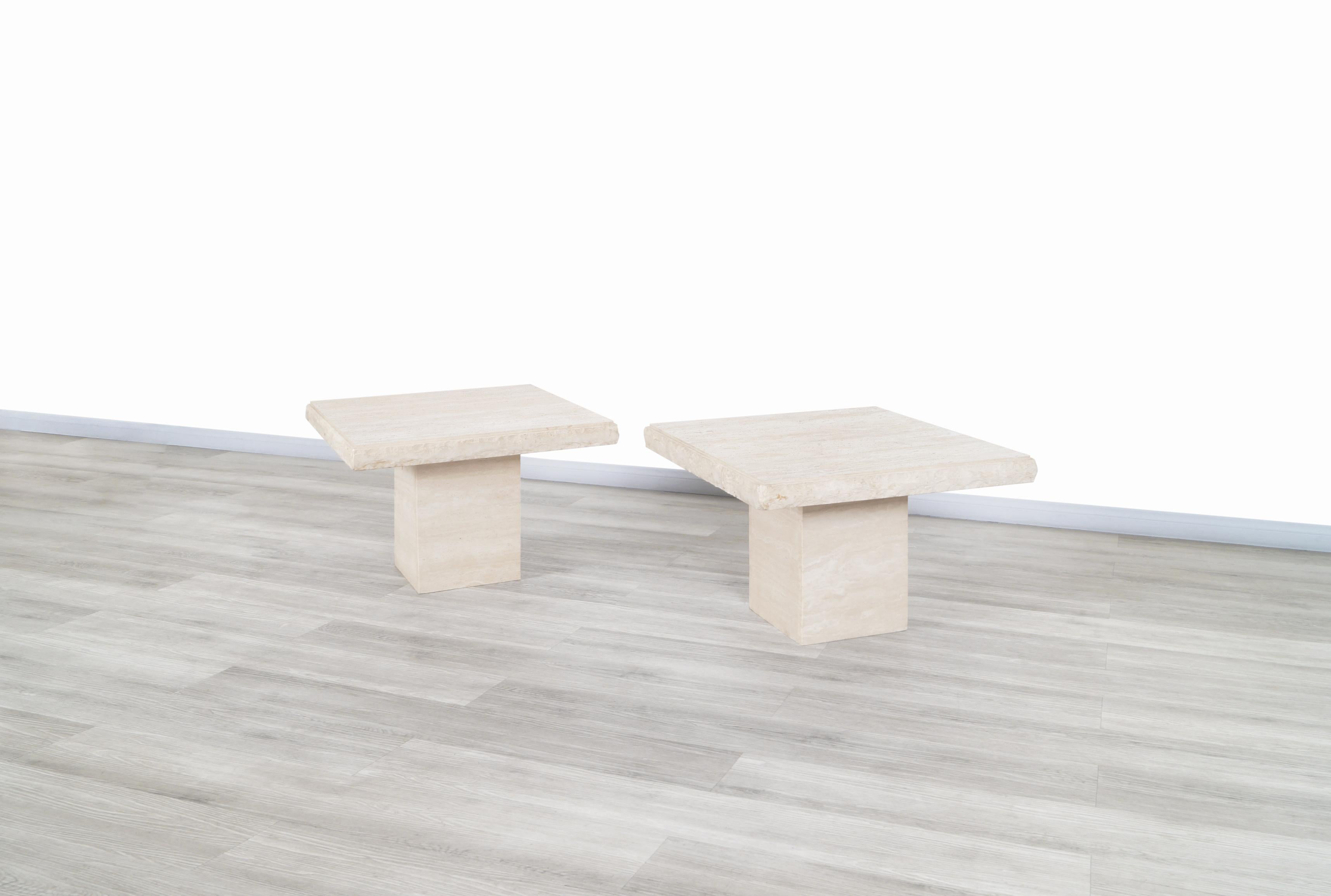 Late 20th Century Vintage Italian Live Edge Travertine Side Tables