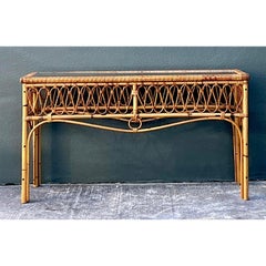 Vintage Italian Loop Rattan Console Table