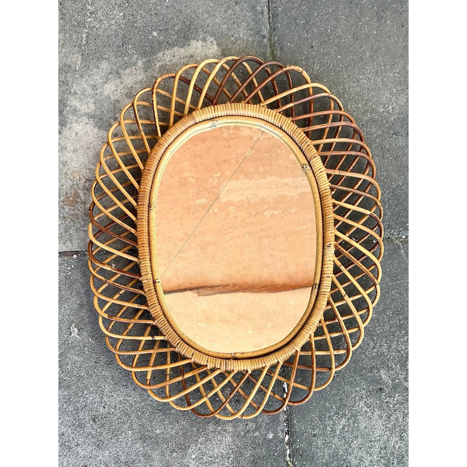 XX secolo Specchio vintage in rattan Looping italiano dopo Albini in vendita