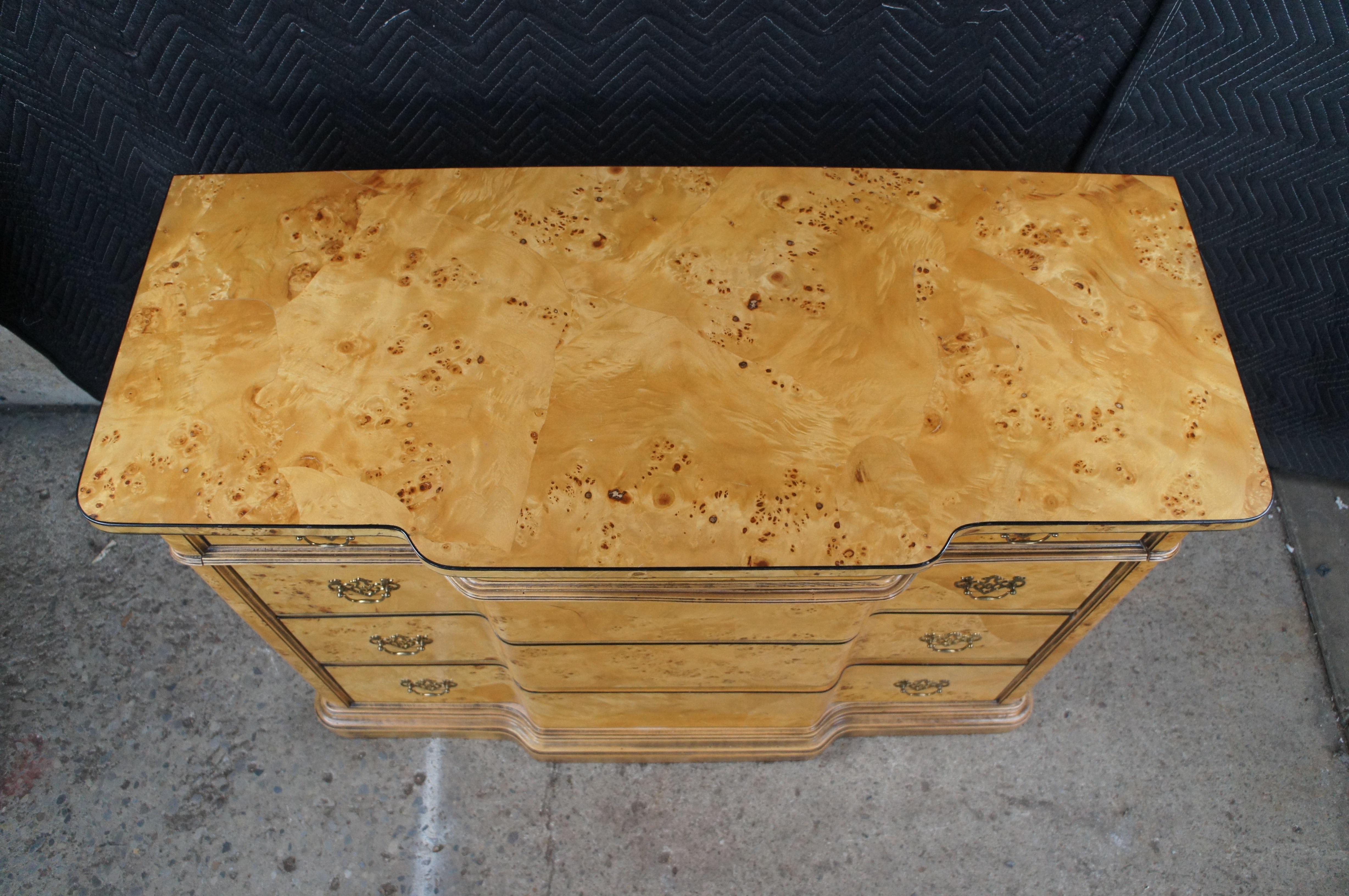 20th Century Vintage Italian Louis XVI Style Birdseye Maple Commode Chest of Drawers Console For Sale