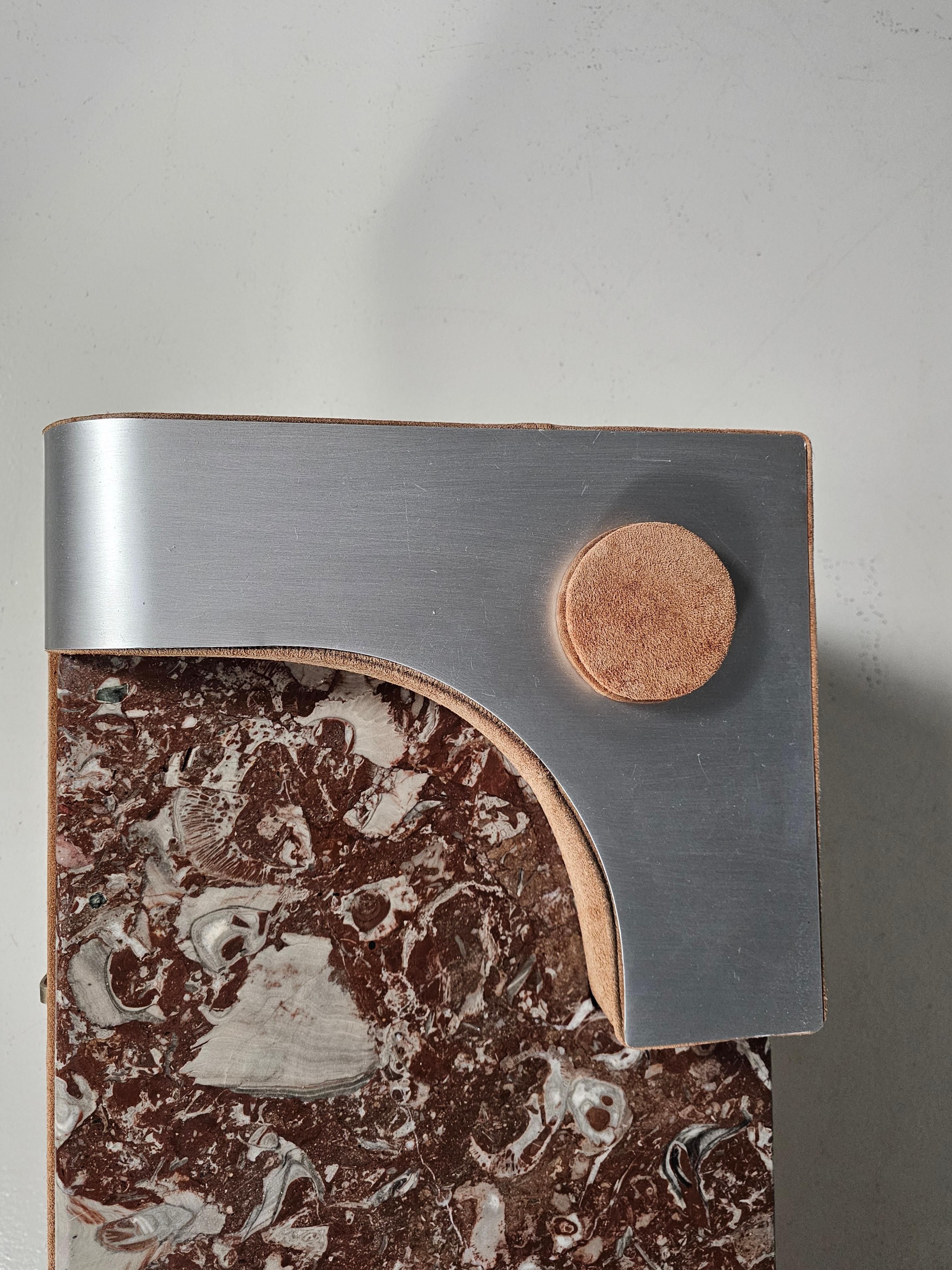 Vintage Italian lowboard made from red marble, suède & steel, 1970s siglo XX en venta