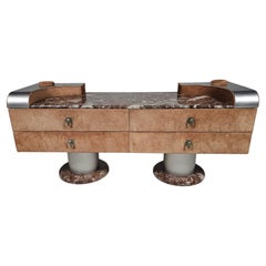 Vintage Italian lowboard made from red marble, suède & steel, 1970s