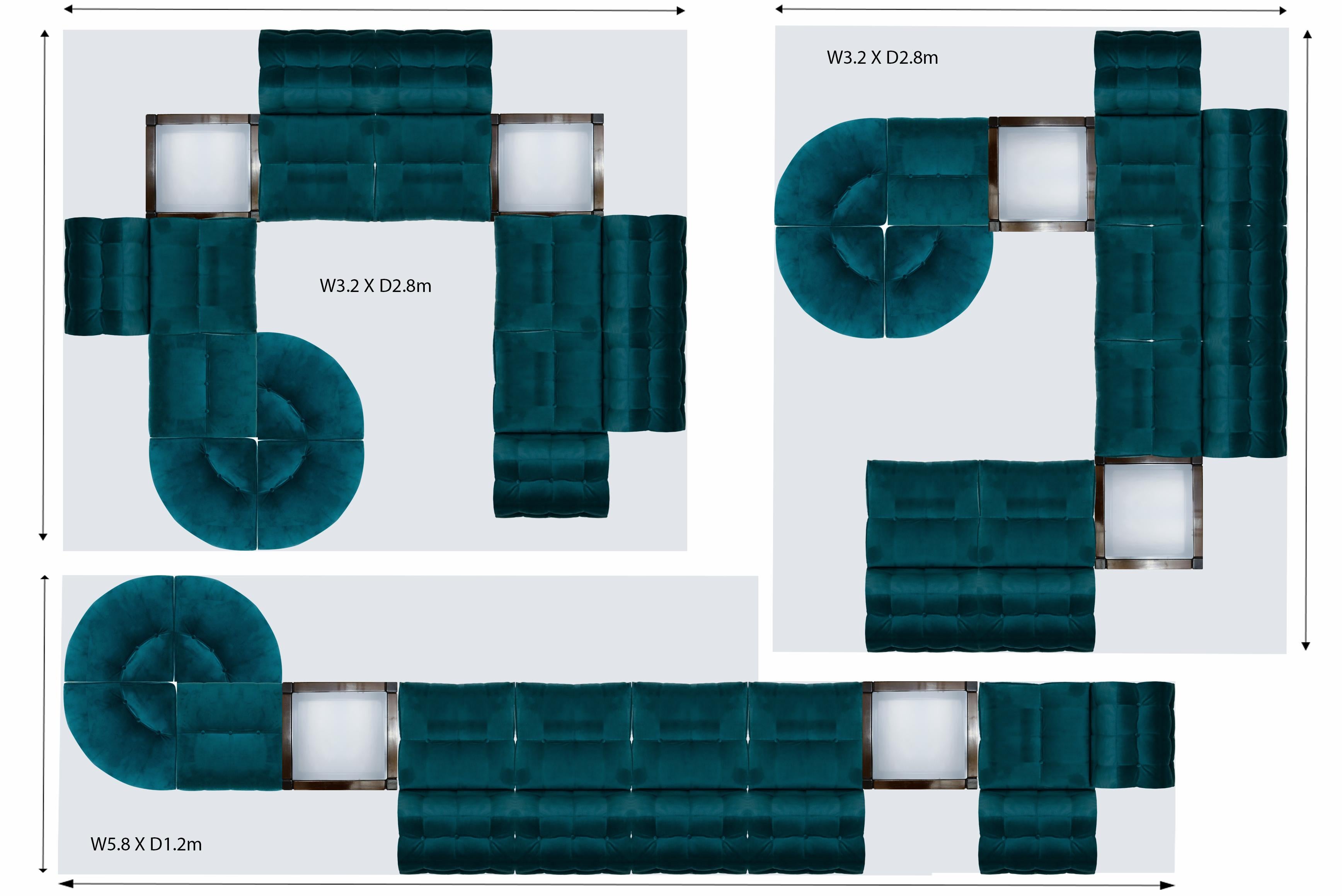 Vintage Italian Luciano Frigerio  9 piece Velvet modular Sofa with two tables 8