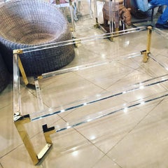 Vintage Italian Lucite and Brass Two-Tier Cocktail Coffee Table Restored