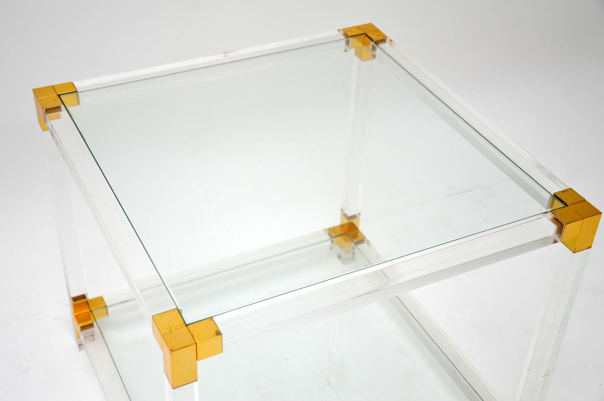 French Vintage Italian Lucite and Glass Coffee / Side Table For Sale