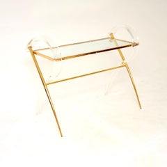 Vintage Italian Lucite and Gold Finish Console Table