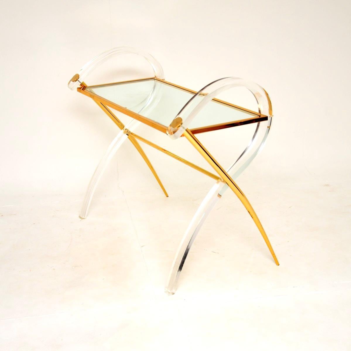 Vintage Italian Lucite and Gold Finish Console Table In Good Condition For Sale In London, GB