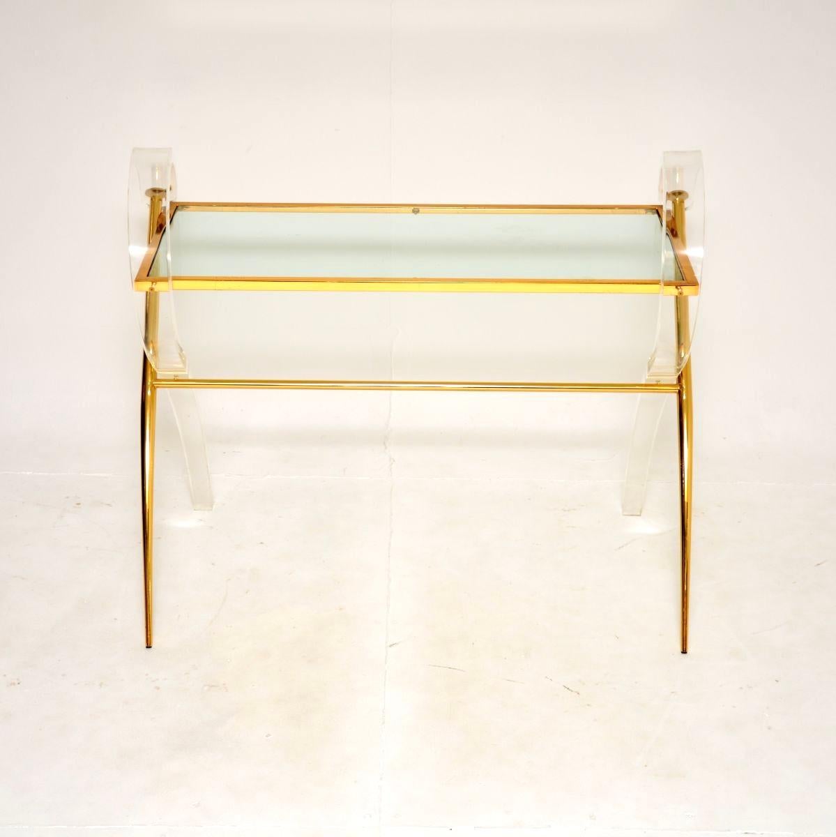Late 20th Century Vintage Italian Lucite and Gold Finish Console Table For Sale