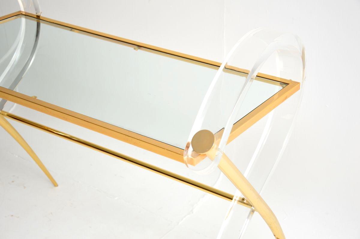 Vintage Italian Lucite and Gold Finish Console Table For Sale 2