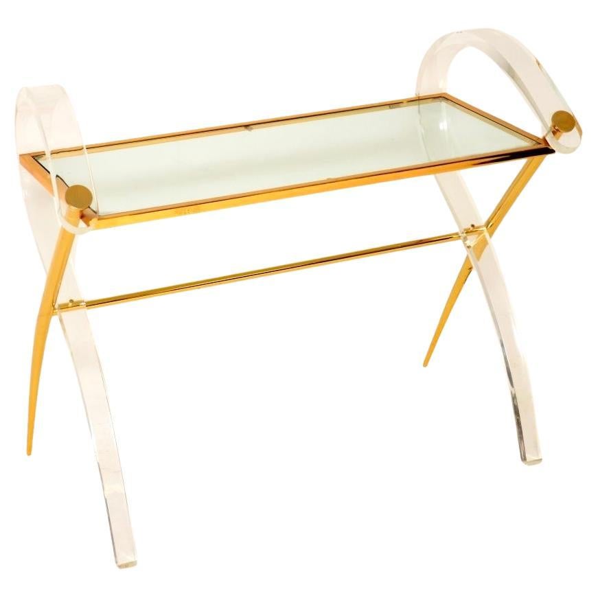 Vintage Italian Lucite and Gold Finish Console Table For Sale