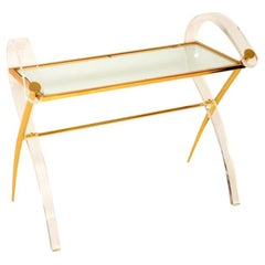 Vintage Italian Lucite and Gold Finish Console Table