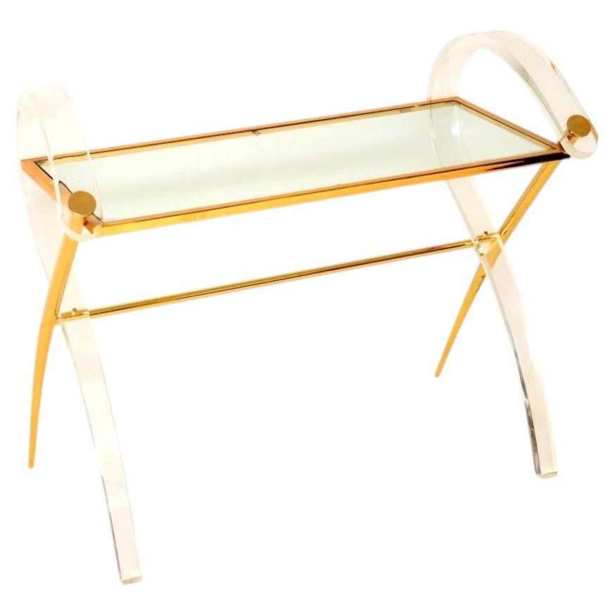 Vintage Italian Lucite and Gold Finish Console Table