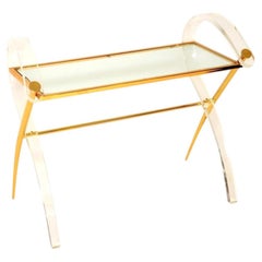 Vintage Italian Lucite and Gold Finish Console Table