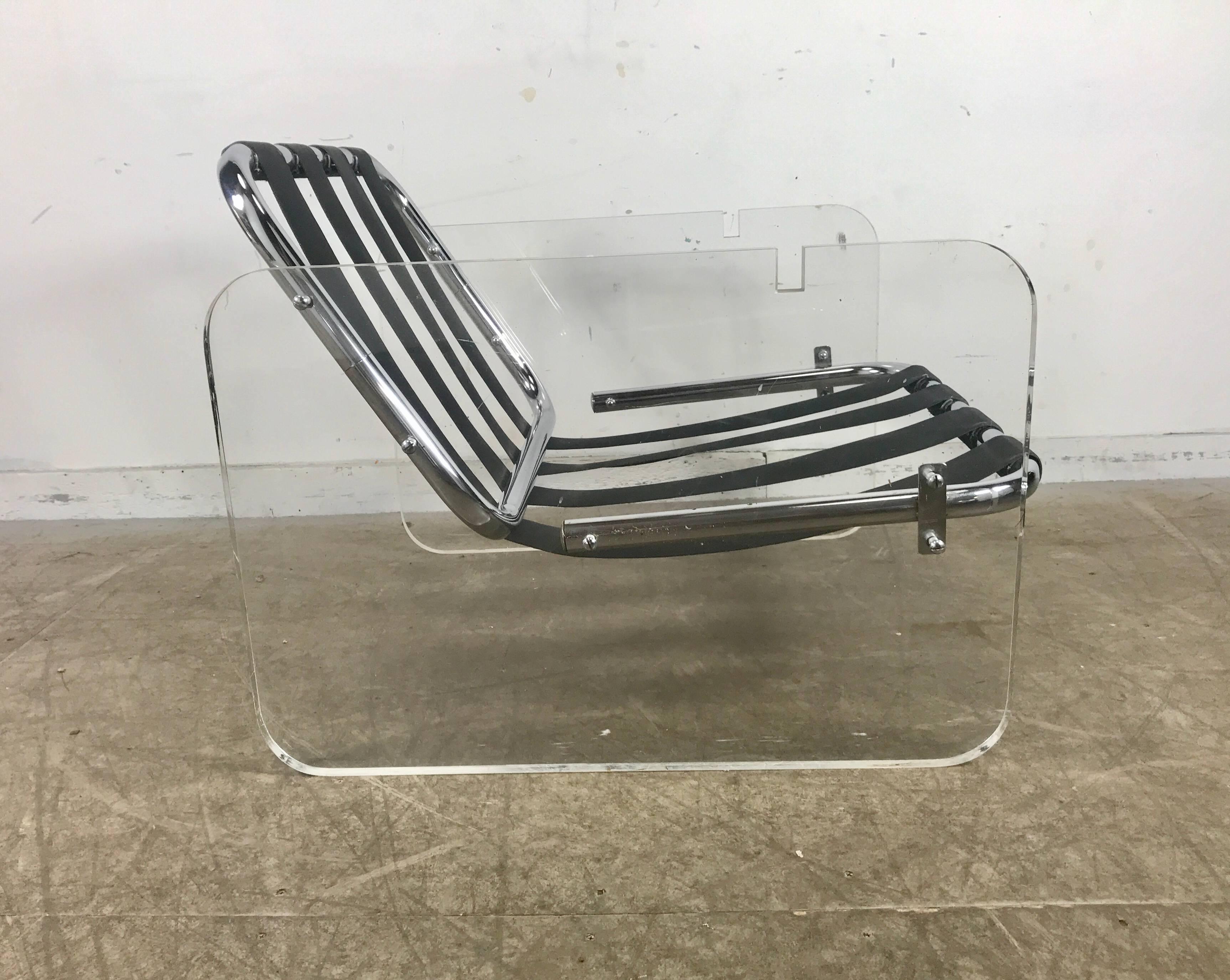 Vintage Italian Lucite slab sided lounge chair after Milo Baughman.
