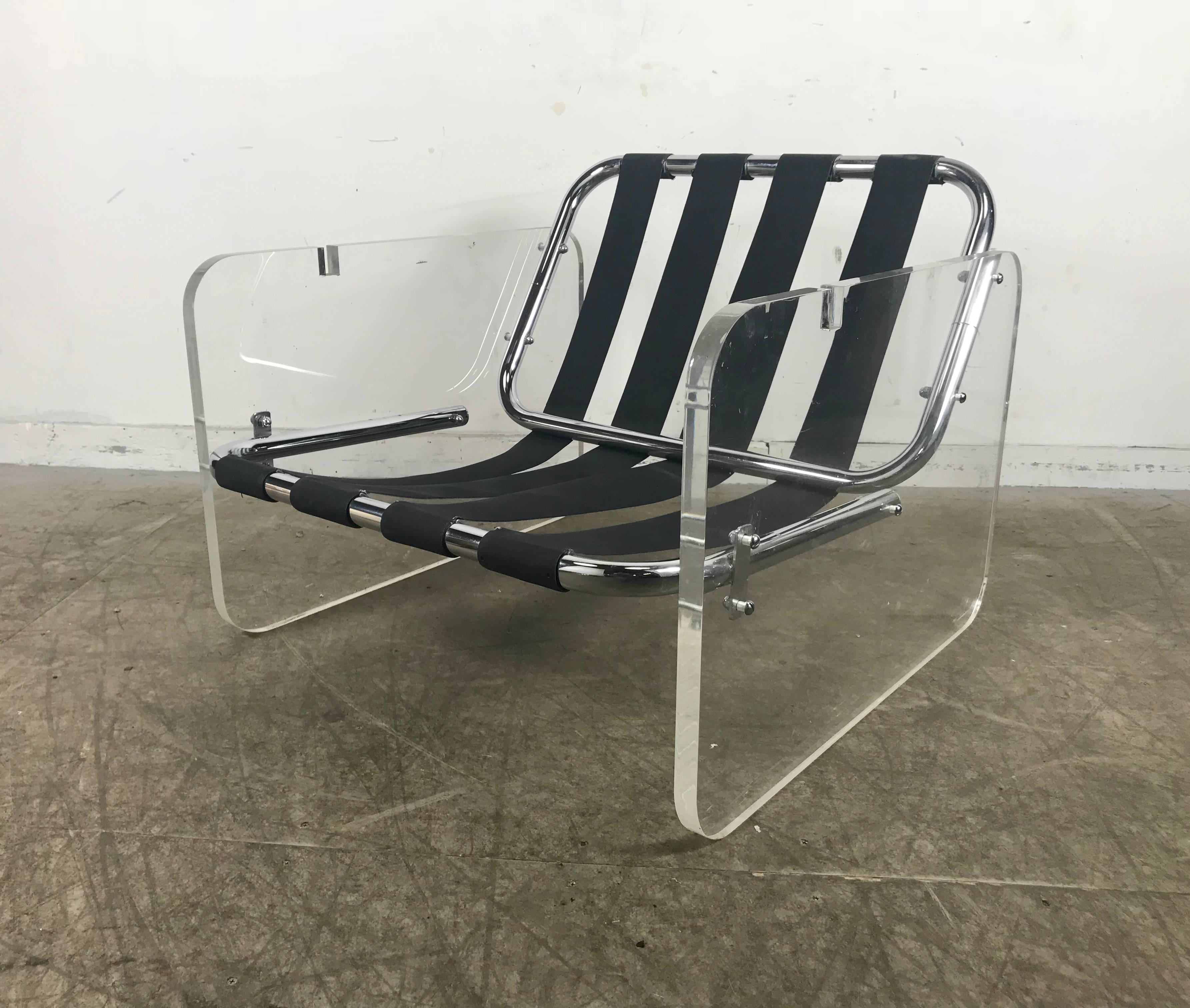 Vintage Italian Lucite Slab Sided Lounge Chair after Milo Baughman 1