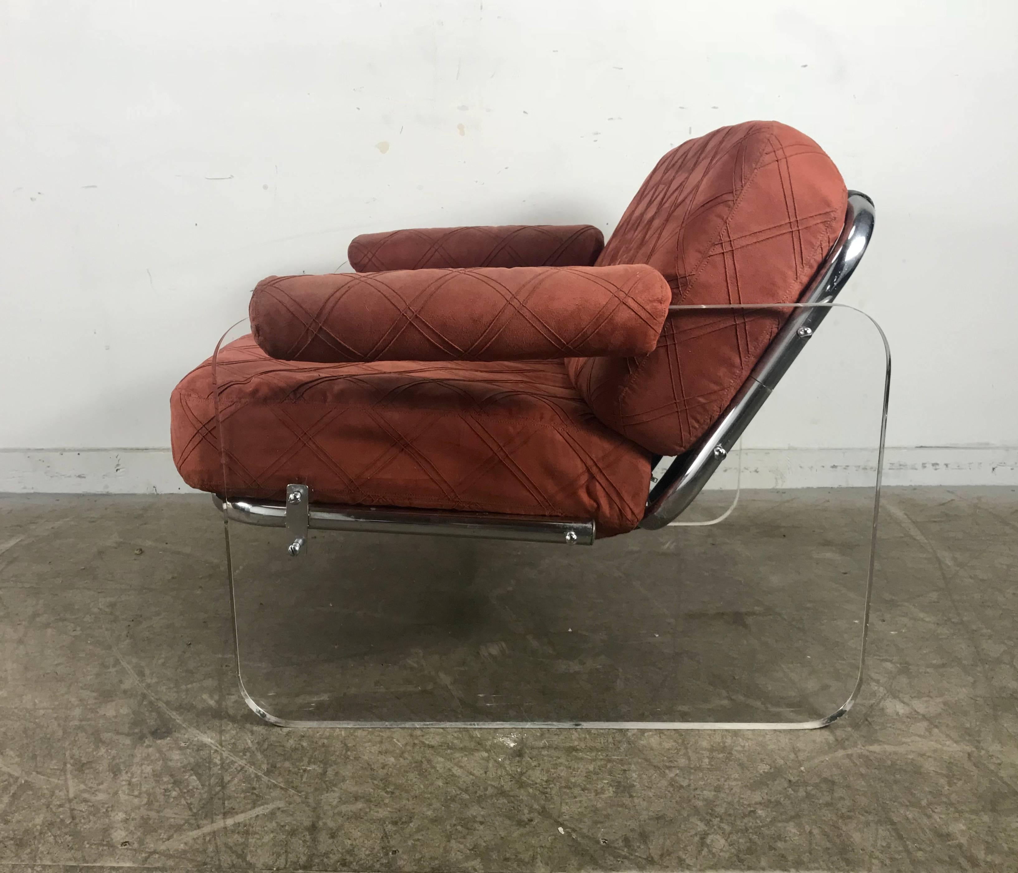 Vintage Italian Lucite Slab Sided Lounge Chair after Milo Baughman 2