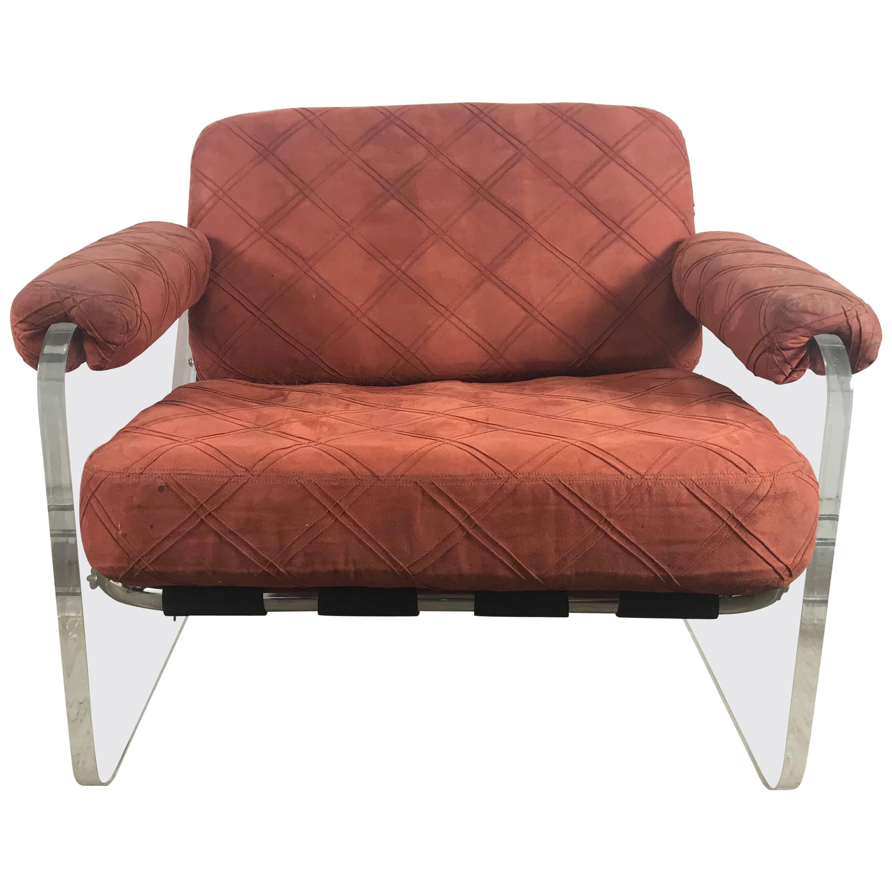 Vintage Italian Lucite Slab Sided Lounge Chair after Milo Baughman